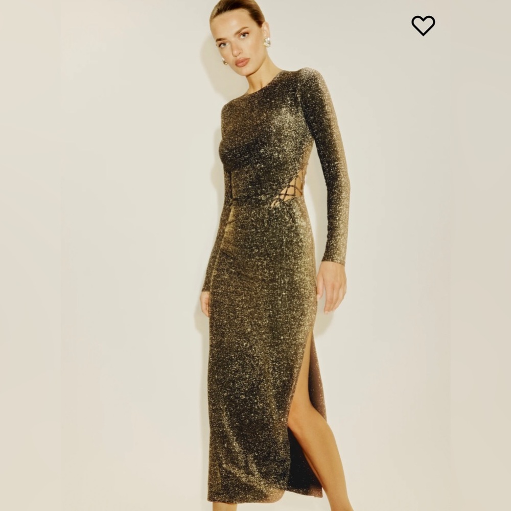 Reformation Kinsey Knit Dress Gold Sparkle Size Small
